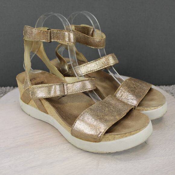Fly London Wedge Sandals Womens 10.5 Gold Leather - Picture 2 of 10